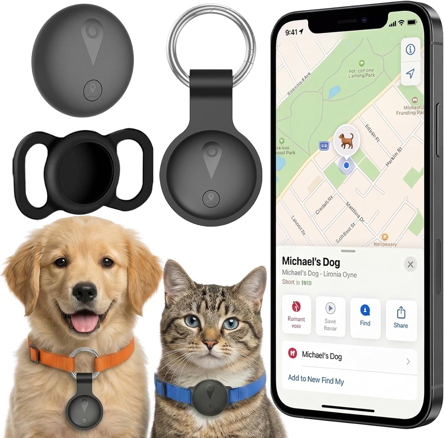 Collier GPS Chat, Chien Traceur sans Frais Mensuels, Compatible avec iOS et Android, Suivi en Temps Réel Traceur Collier Traceur Chat, Batterie Longue durée avec étanche Traceur Animal, Noir