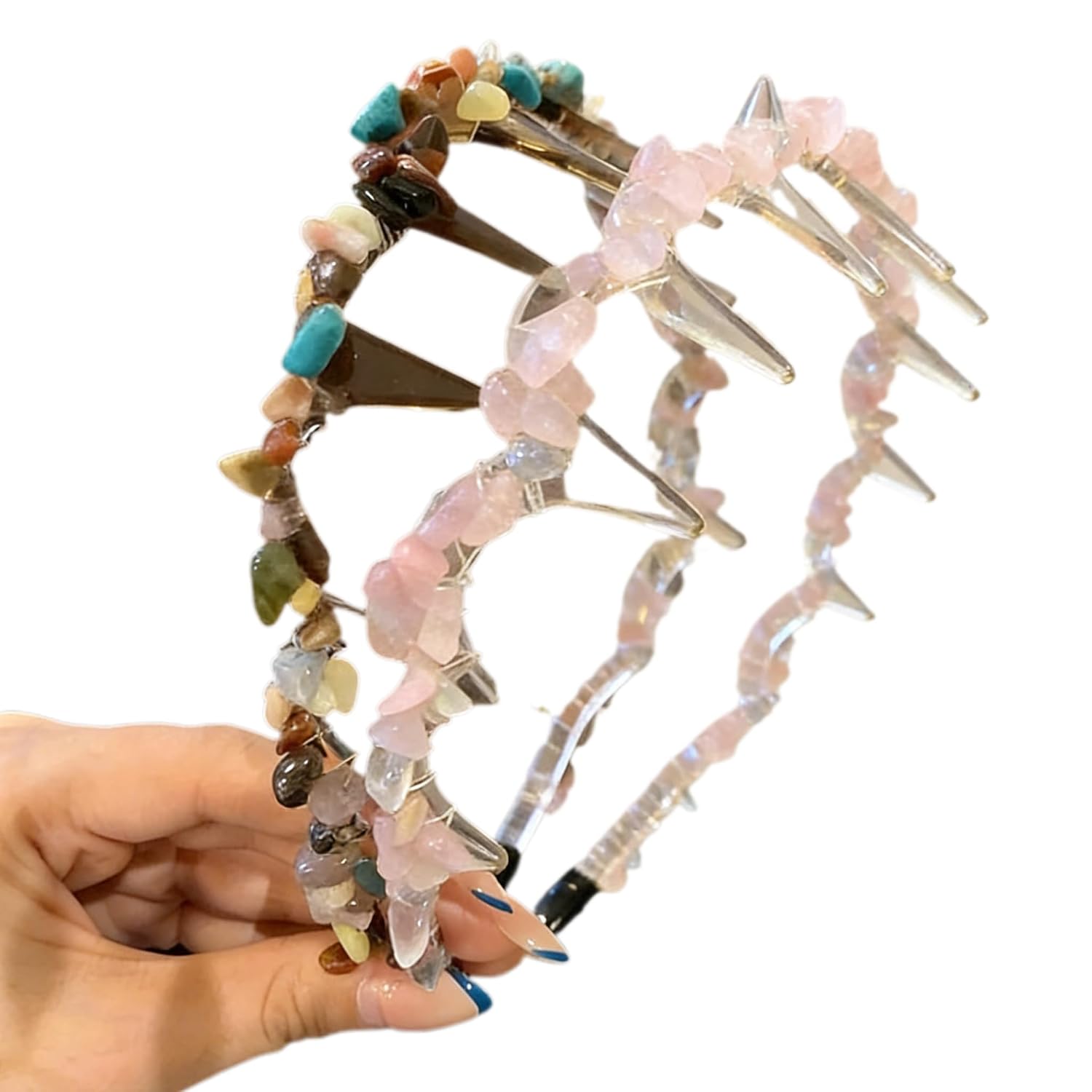 2026 U Shape Fashion Elegant Crystal Rock Headband, High Cranium Comb Headbands for Women, Reversible Korean Headbands with Teeth for Women, Gifts for Teen Girls (2PCS)