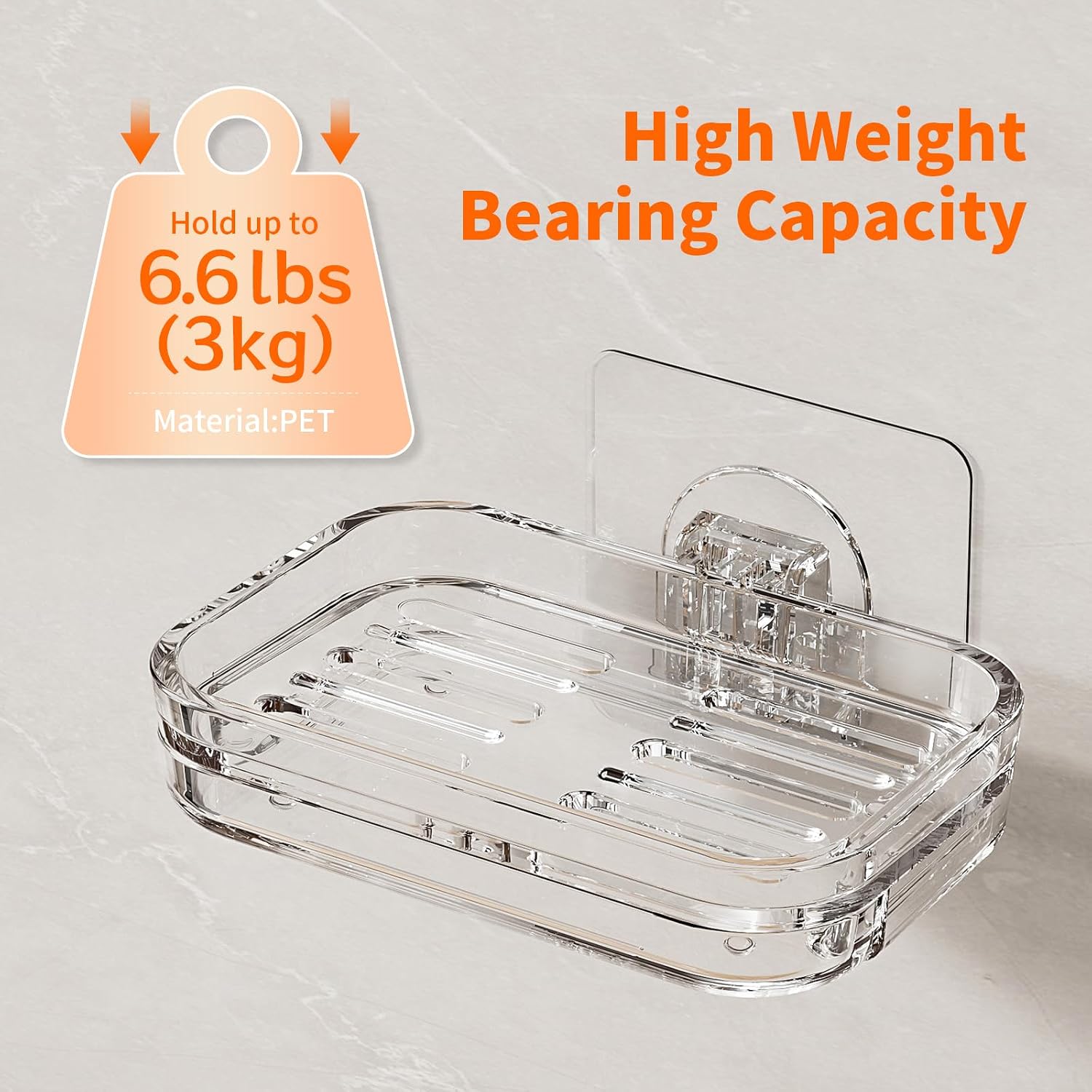 Bar Soap Dish 2 Pack,Self Draining Soap Holder for Shower,Wall Mounted Soap Saver with Strong Adhesive, No Drilling Clear Plastic Holder for Bathroom Storage & Kitchen Sink Organizer,Keeps Soap Dry