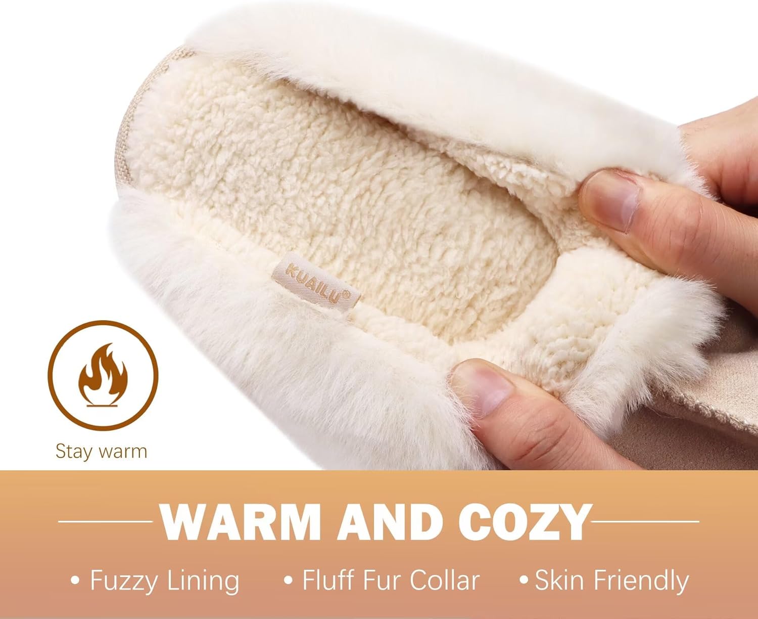 KuaiLu Womens Cozy Memory Foam Slippers Ladies Fuzzy Faux Fur Lined Warm Arch Support House Shoes Slip on Comfy Winter Scuff Indoor Outdoor Rubber Hard Sole - Image 5