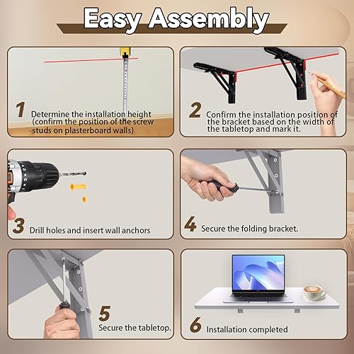 Miniatura 12 de MM MELISEN Mesa plegable montada en la pared, de madera blanca de 37.4 x 21.6 pulgadas, ahorro de espacio, para lavandería, cocina, dormitorio. Se