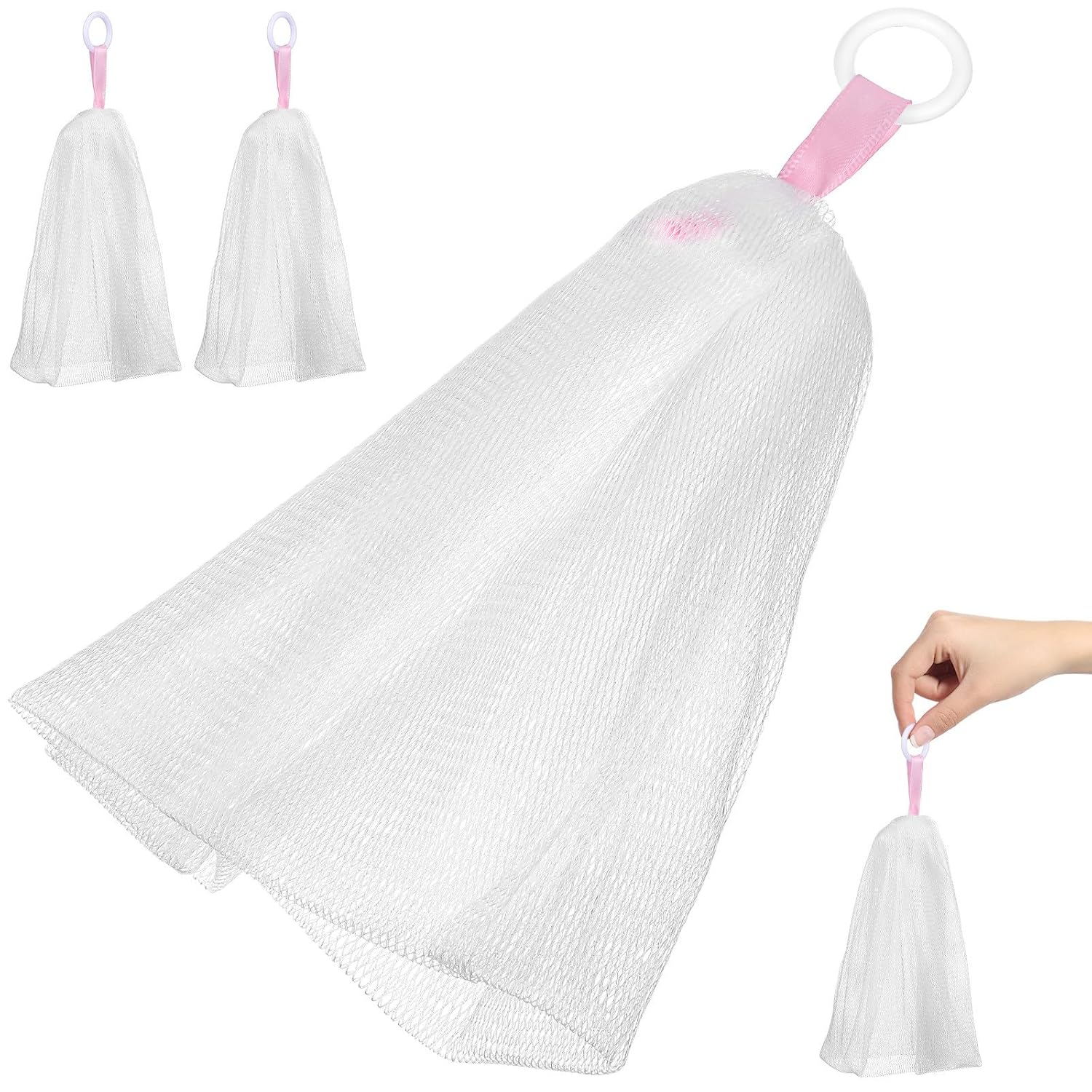 3 Pcs Mesh Bags Foaming Pouches with Drawstring for Facial and Body Cleansing, Gentle Soap Holder Suitable for Daily Skin Care Routine