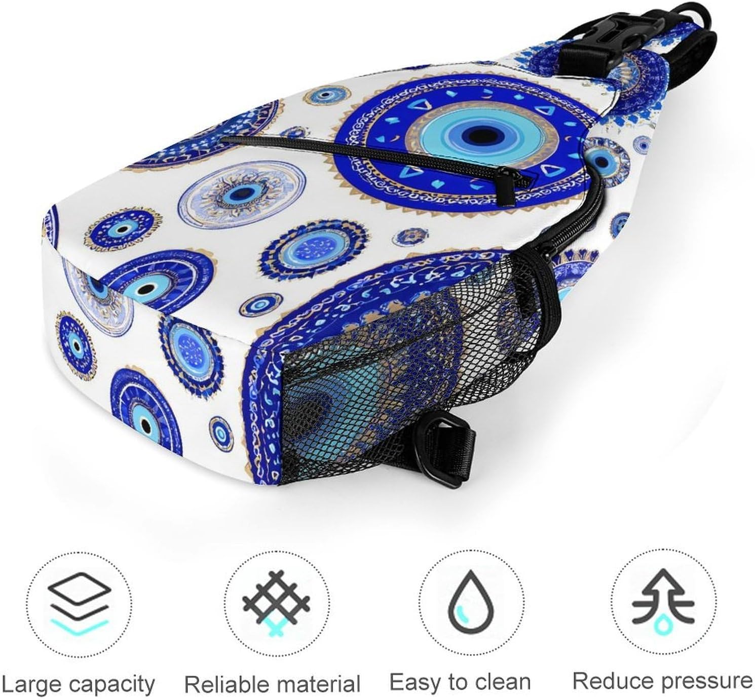 Blue Greek Evil Eyes Men Crossbody Sling Backpack Chest Bag | Travel Fanny Pack,Hiking Daypack,Print Shoulder Bags