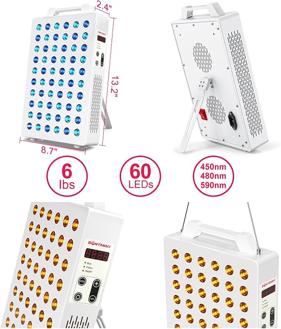 BONTANNY Blue/Yellow Light Therapy, 450/480/590nm 3 Wavelengths Blue Yellow Light Device with 60 Dual Chip Clinical Grade LEDs, Remote Control, Timer for Face, Body, Improve Skin, BO-300 (White)