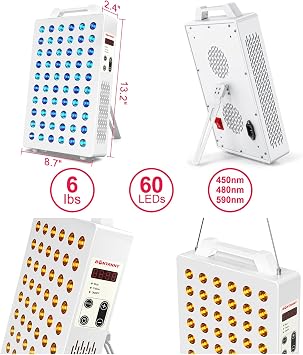 BONTANNY Blue/Yellow Light Therapy, 450/480/590nm 3 Wavelengths Blue Yellow Light Device with 60 Dual Chip Clinical Grade LEDs, Remote Control, Timer for Face, Body, Improve Skin, BO-300 (White)