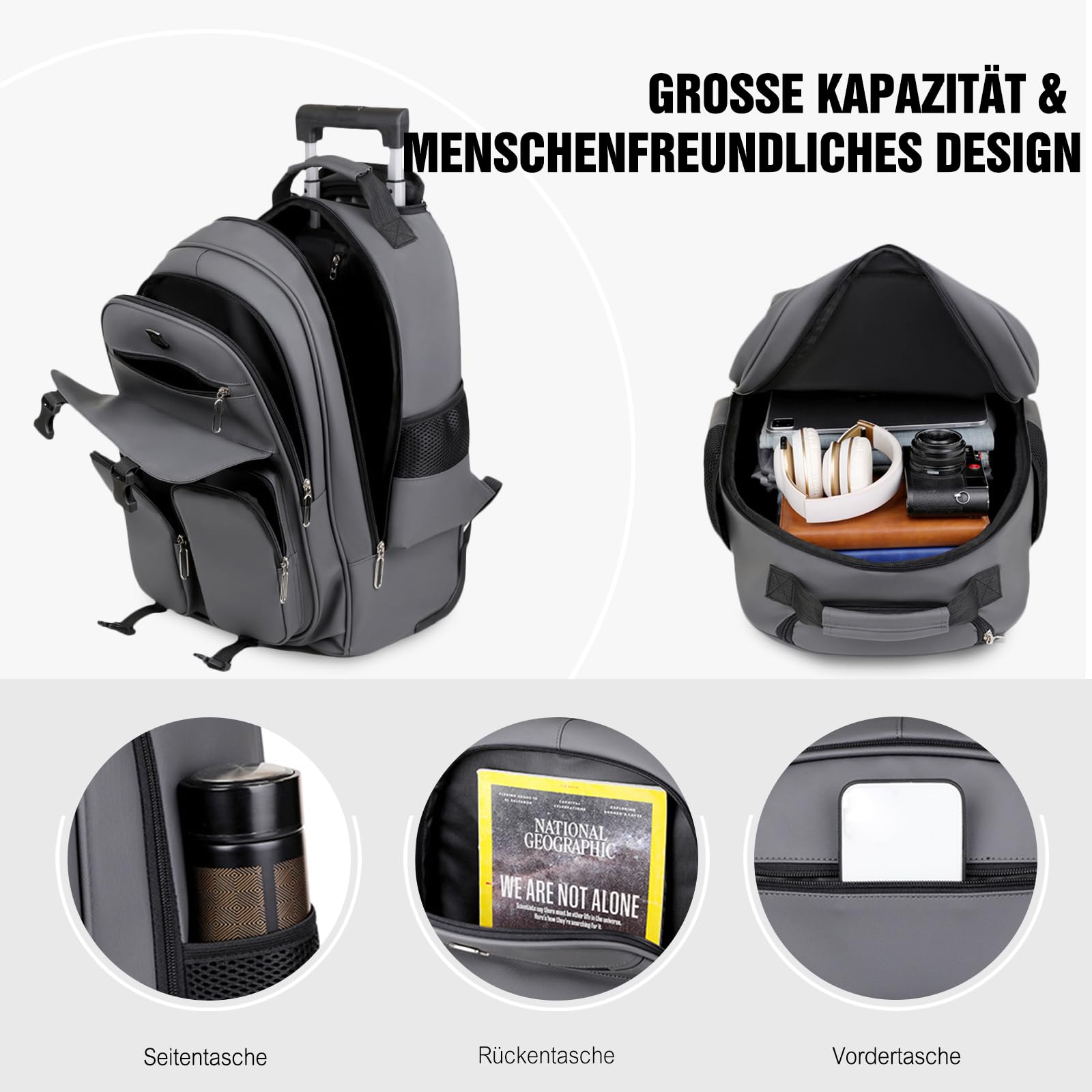 FANDARE 2 in 1 Business Trolley Rucksack Reiserucksack mit schnell laufenden Rollen Herren Laptop-Trolley Handgepäck Koffer Rolling Notebook bis 15.6 Zoll Reisetasche Arbeit Reisekoffer Aaktenkoffer