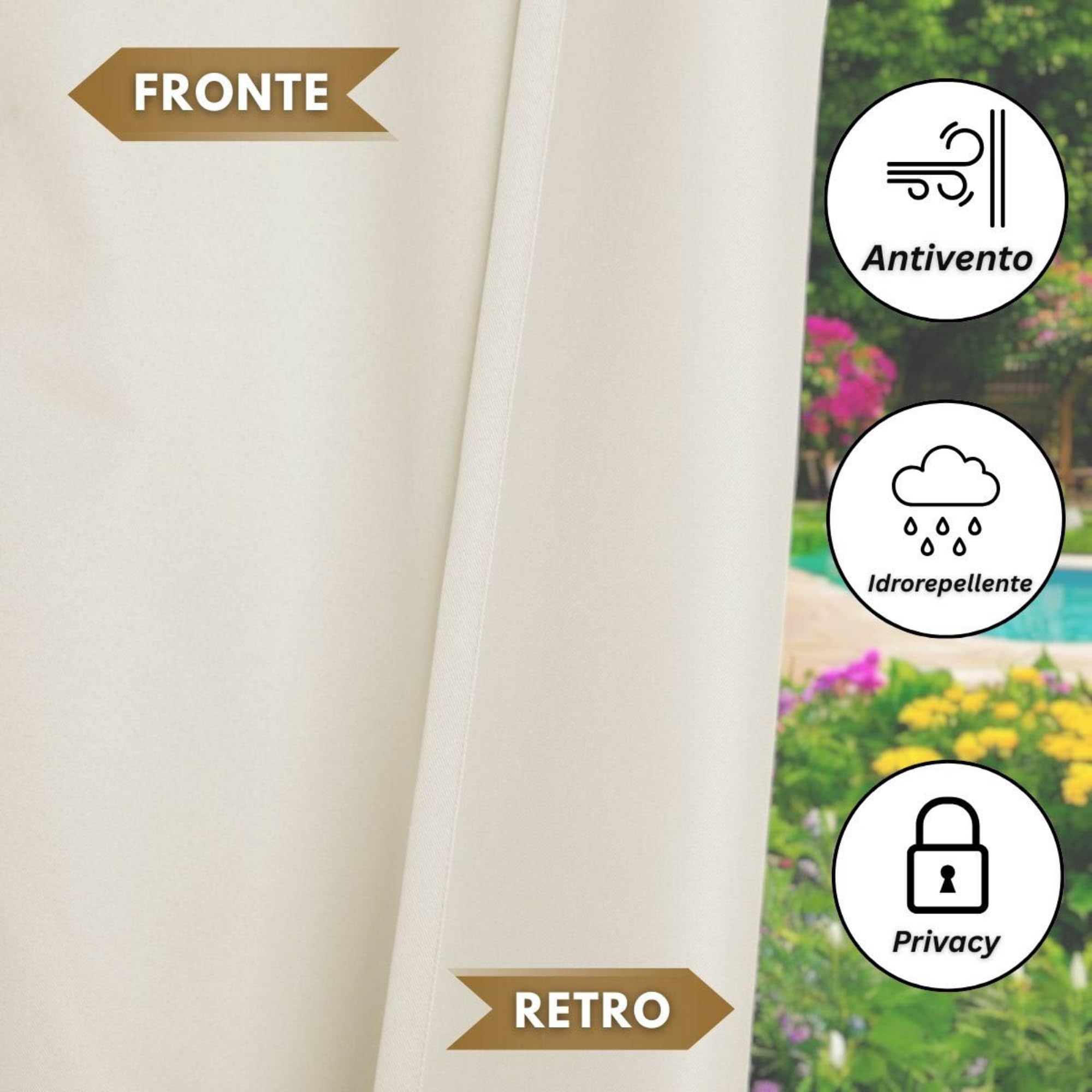 Morbidissimi Tenda Gazebo Idrorepellente e Resistente, Tenda Da Esterno 200x240 cm per Gazebo, Dotata di Passanti con Chiusura a Strappo, 100% Made in Italy - Panna