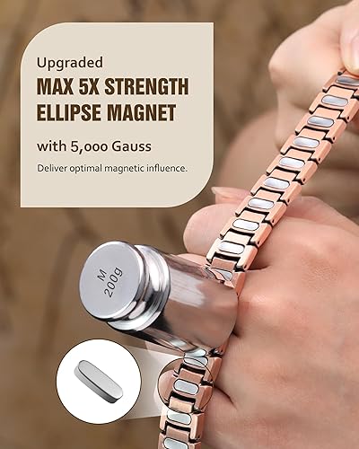 Miniatura 3 de Jecanori Pure Copper Bracelet for Men, 5X Strength Magnetic Bracelets for Men with 5,000 Gauss Ellipses Magnets & Premium Butterfly Clasp