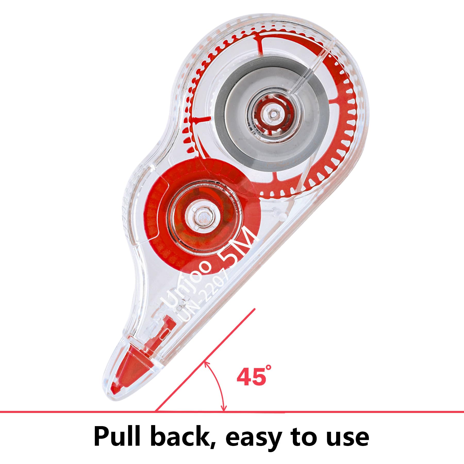 Unjoo Cinta correctora blanca, aplicador fácil de usar para correcciones instantáneas, escritura incorrecta en cualquier momento, para la escuela, la oficina (paquete de 12, 5 m x 0.2 pulgadas, rojo)