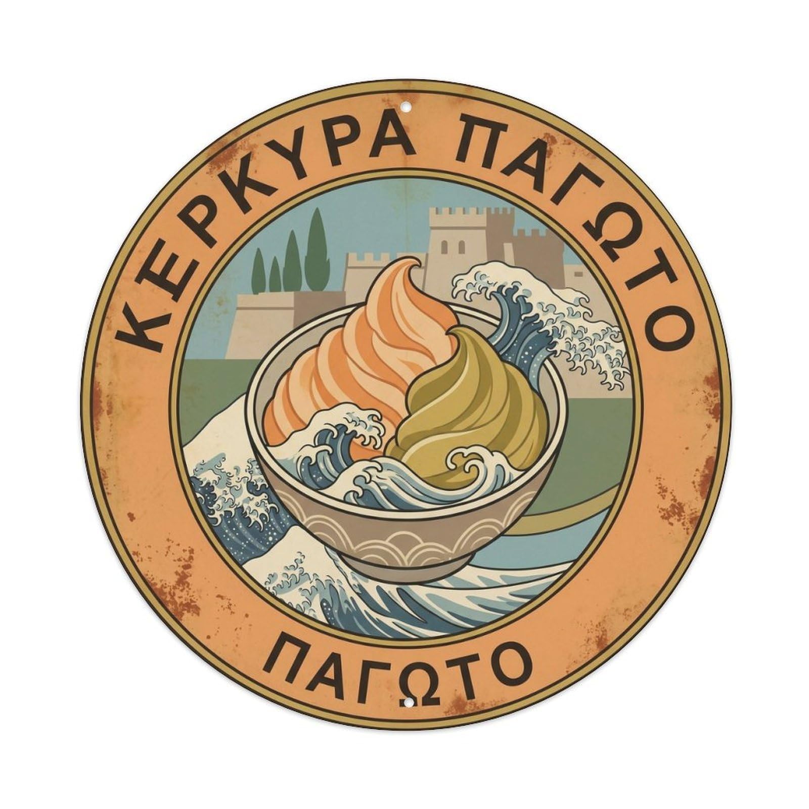 Gelato Cafe Vintage Woodblock Ice Cream Market Metal Tin Sign
