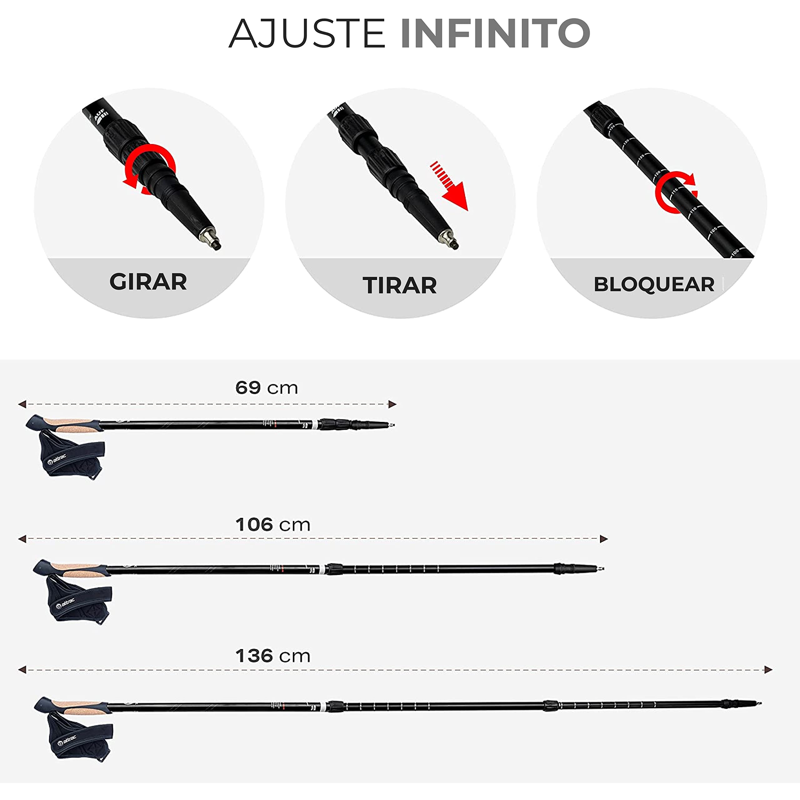 ATTRAC Bastones Marcha nórdica »Clásicos« con Sistema telescópico, antichoque y „Click & Go“ de Las dragoneras - Empuñadura en Corcho + PDF Workout