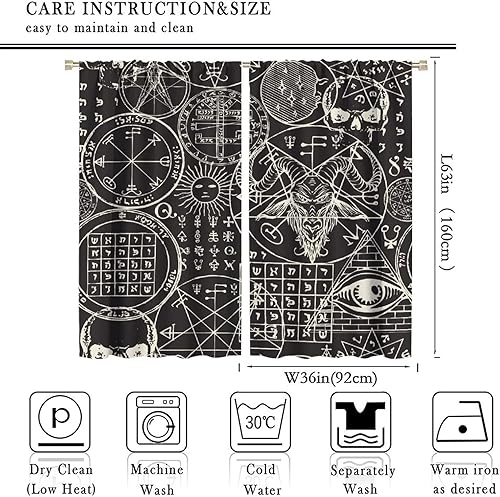 Vista 455 de Cortinas de cabeza de cabra, misteriosa cabeza de cabra malvada, calavera negra, bolsillo para barra, cortinas opacas para ventana, juego de 2
