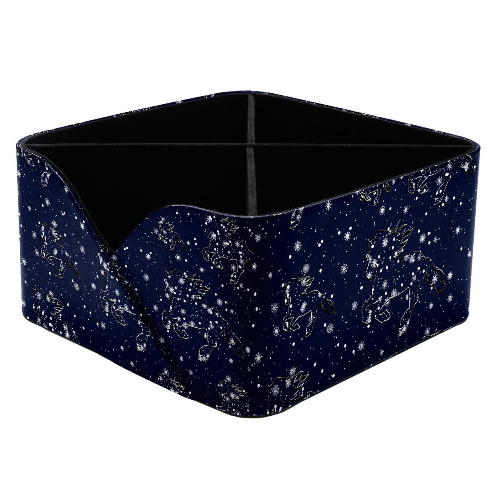 KengjuTesu Horses of Snowflakes Pattern Desktop Organizer Pen Holder, Rectangular Pencil Cup for Office, Study and Makeup Stations