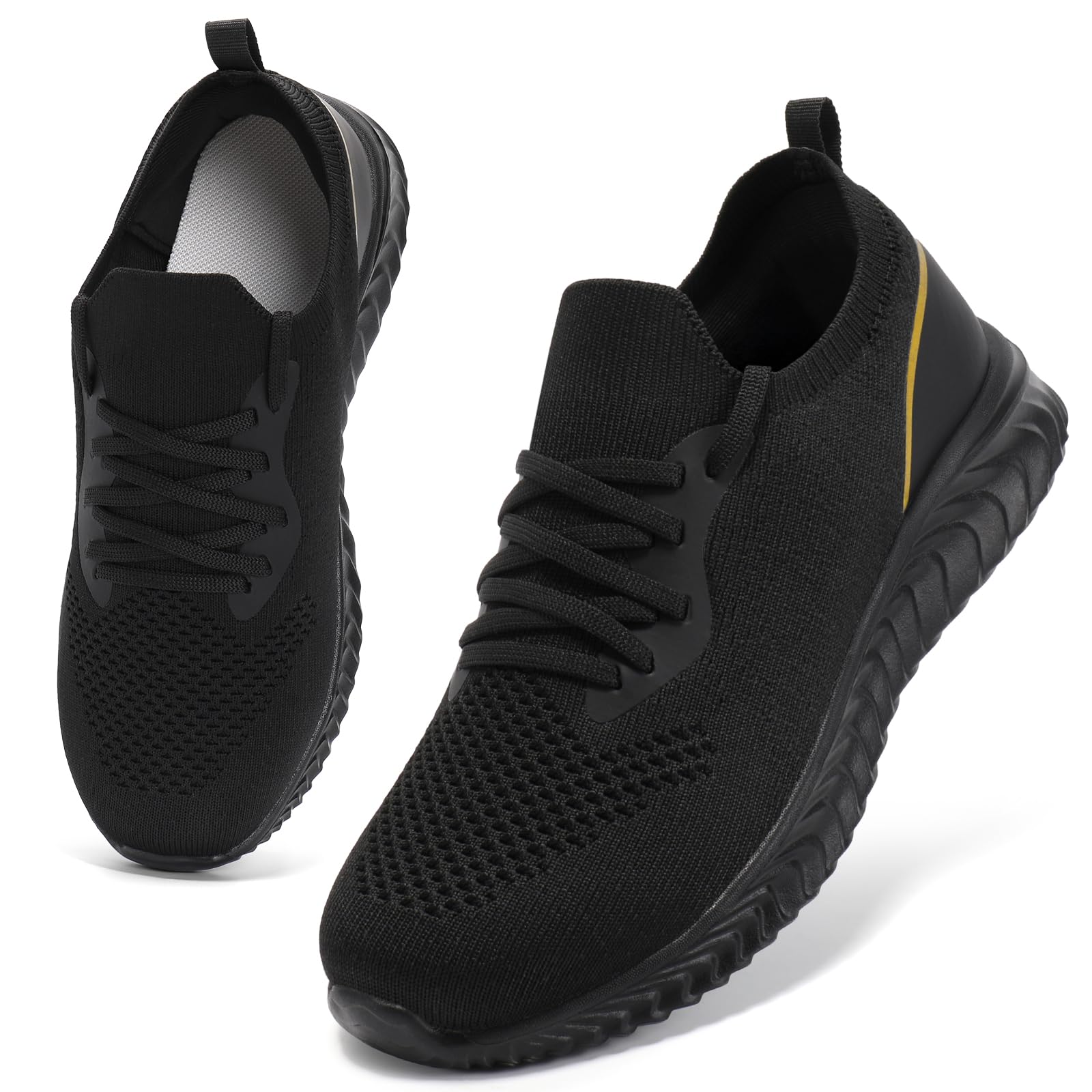 HKR Scarpe da ginnastica da donna, comode, da corsa, sport, casual, fitness, sneakers, Nero dorato, 39 EU