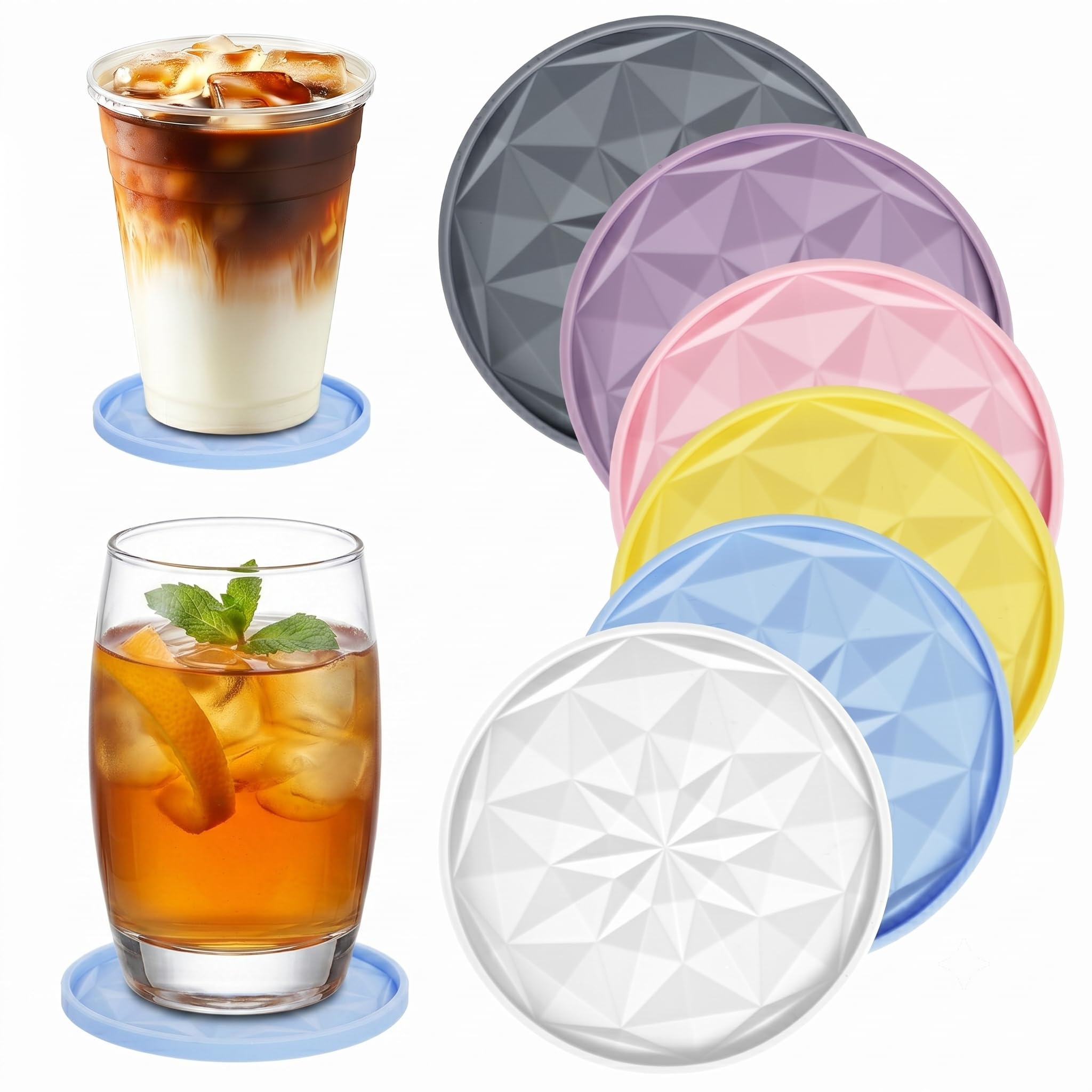 6Pcs Silicone Auto Mug Mats - 10cm Cup Mat for Hot or Cold Drinks, Reusable Silicone Mats for Drinks, Non-Slip, Non-Stick, Reusable Silicone Lid, Drinking Coasters for Home Office Bar