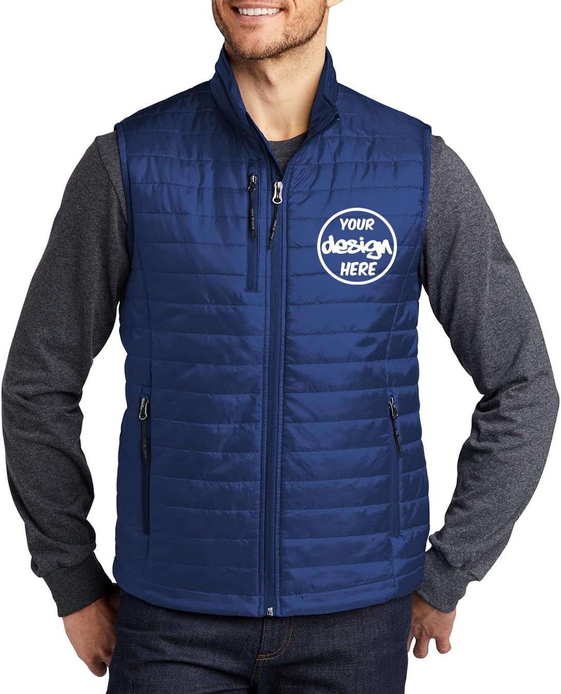 INK STITCH Men J851 Custom Personalized Embroidery Logo Texts Puffer Packable Winter Vests