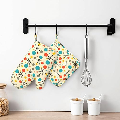 Miniatura 8 de Mid Century Fifties - Juego de 2 manoplas de horno y agarraderas de silicona resistentes al calor, guantes antideslizantes, decoración de cocina