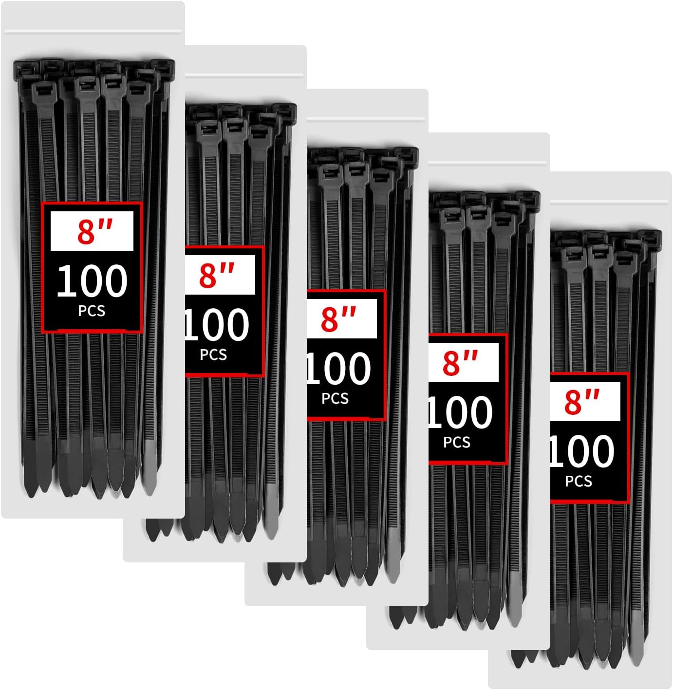 BethTie 500 Pack Black Zip Ties Heavy Duty Assorted Sizes, 8+12+14+18 Inch Cable Ties, 220lbs Ultra Strong Tensile Strength, Industrial Plastic Ties Wrap Assortment Cord Management for Outdoor Use