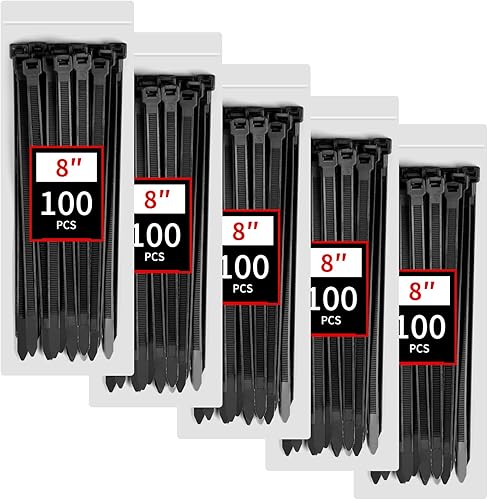 Miniatura 8 de BethTie Paquete de 500 unidades de bridas de cremallera negras resistentes de varios tamaños, 8+12+14+18 pulgadas, bridas de plástico industriales