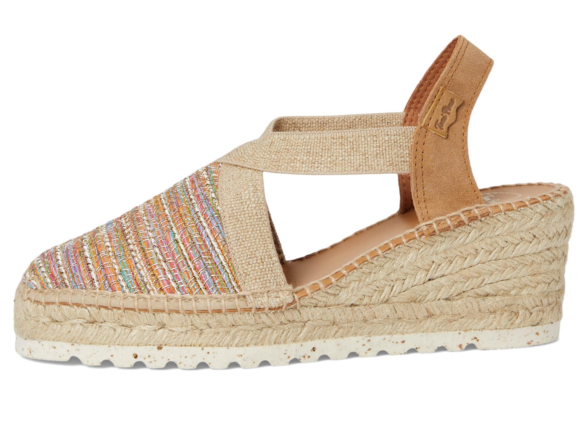 TONI PONS - Sandalia de piel,dedos cubiertos,cuña de esparto 8cm,plataforma 3cm,suela de goma,tira elástica, para: Mujer