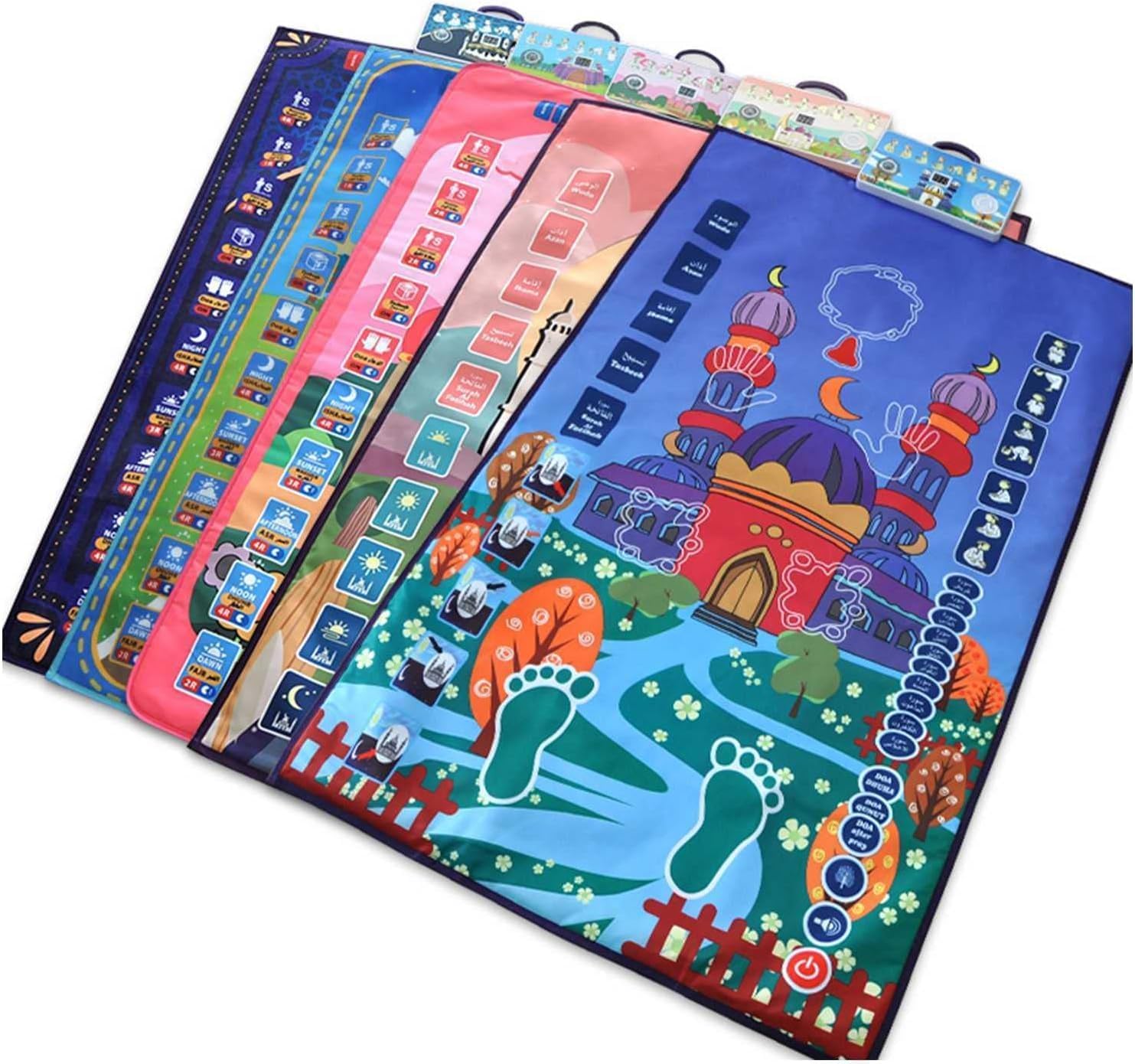 urns Foldable Smart Intelligent Muslim Prayer Rug - Electronic Islamic Prayer Carpet Mat, Adult/Kids, Blue, Medium, Machine-Made Cotton, Non Slip, Spot Clean Only