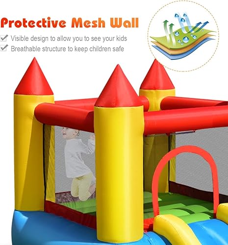 Miniatura 7 de Costzon Casa inflable con tobogán acuático, pequeña casa inflable para niños, diversión en el patio trasero, combo húmedo y seco con soplador GFCI