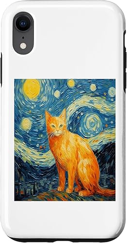 Vista 16 de iPhone 11 Divertido gato arte pintura amante de gato noche estrellada gato Van Gogh caso