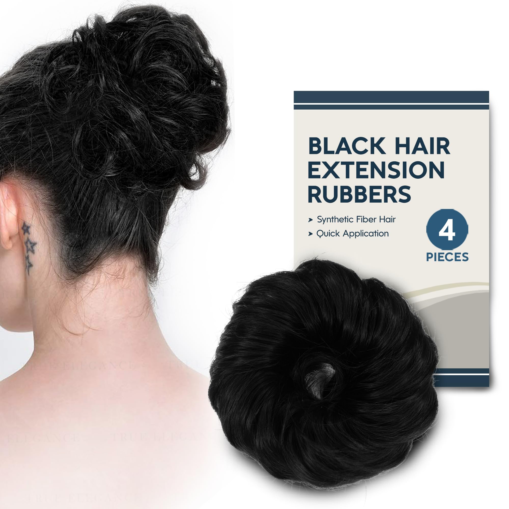 Sanas Hair Extensions For Women Black (4Pcs) Premium Synthetic Hair Bun Accessories For Women Traditional Fake Hair Scrunchies For Woman Juda Accessories For Woman (4Pcs) (Realistic Black Shade)