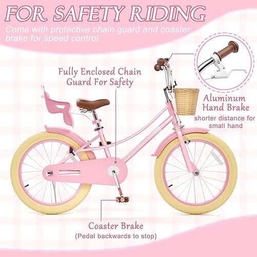 Miniatura 4 de Glaf Bicicleta para niñas pequeñas de 2 a 12 años, 12, 14, 16 y 20 pulgadas, bicicleta para niñas con ruedas de entrenamiento y asiento de muñeca,