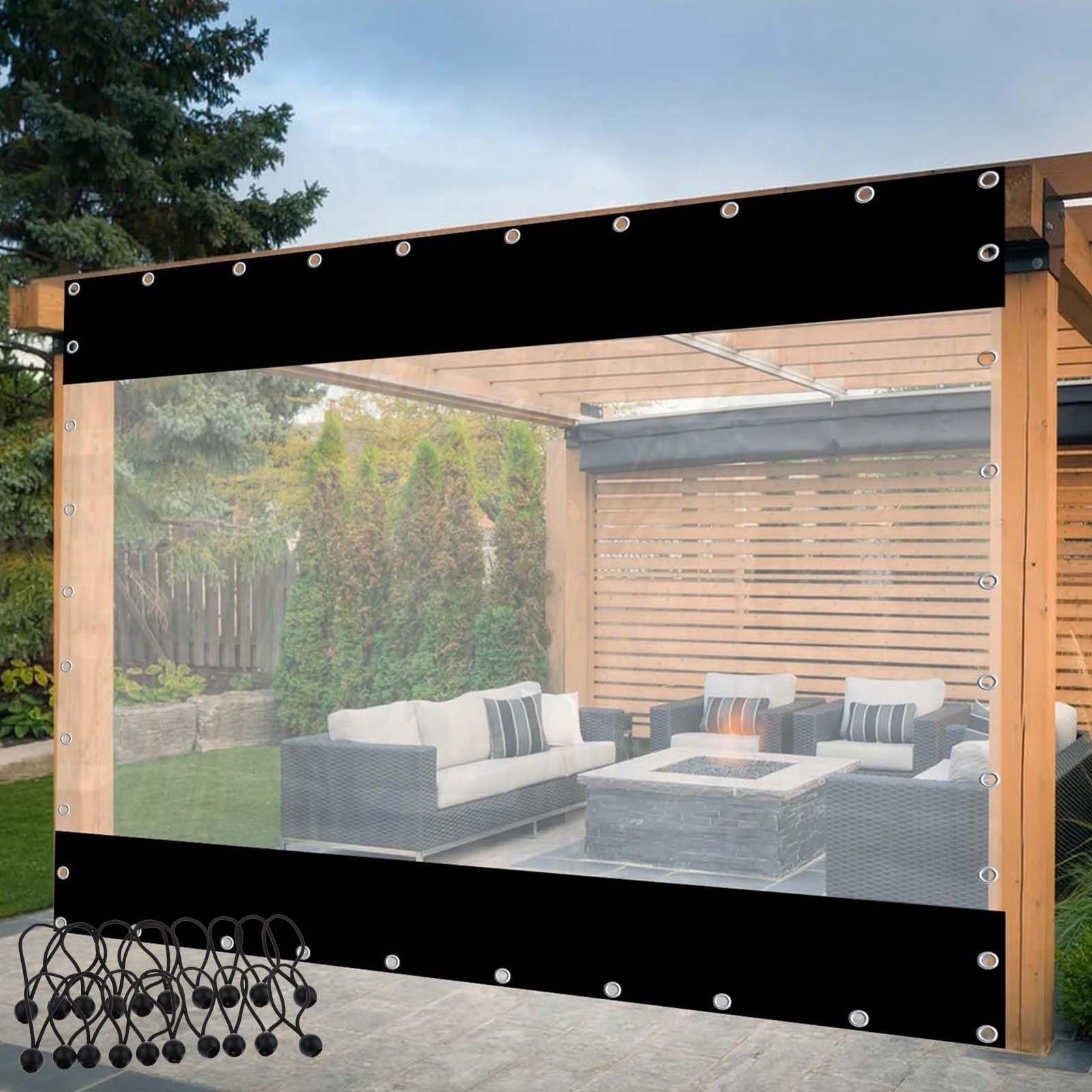 Strapazierfähige schwarze wasserdichte PVC-Pergola-Seitenteile, anpassbare Vorhänge mit Ösen für Pavillon und Veranda, Größe 4,5 x 5 m (H x L)