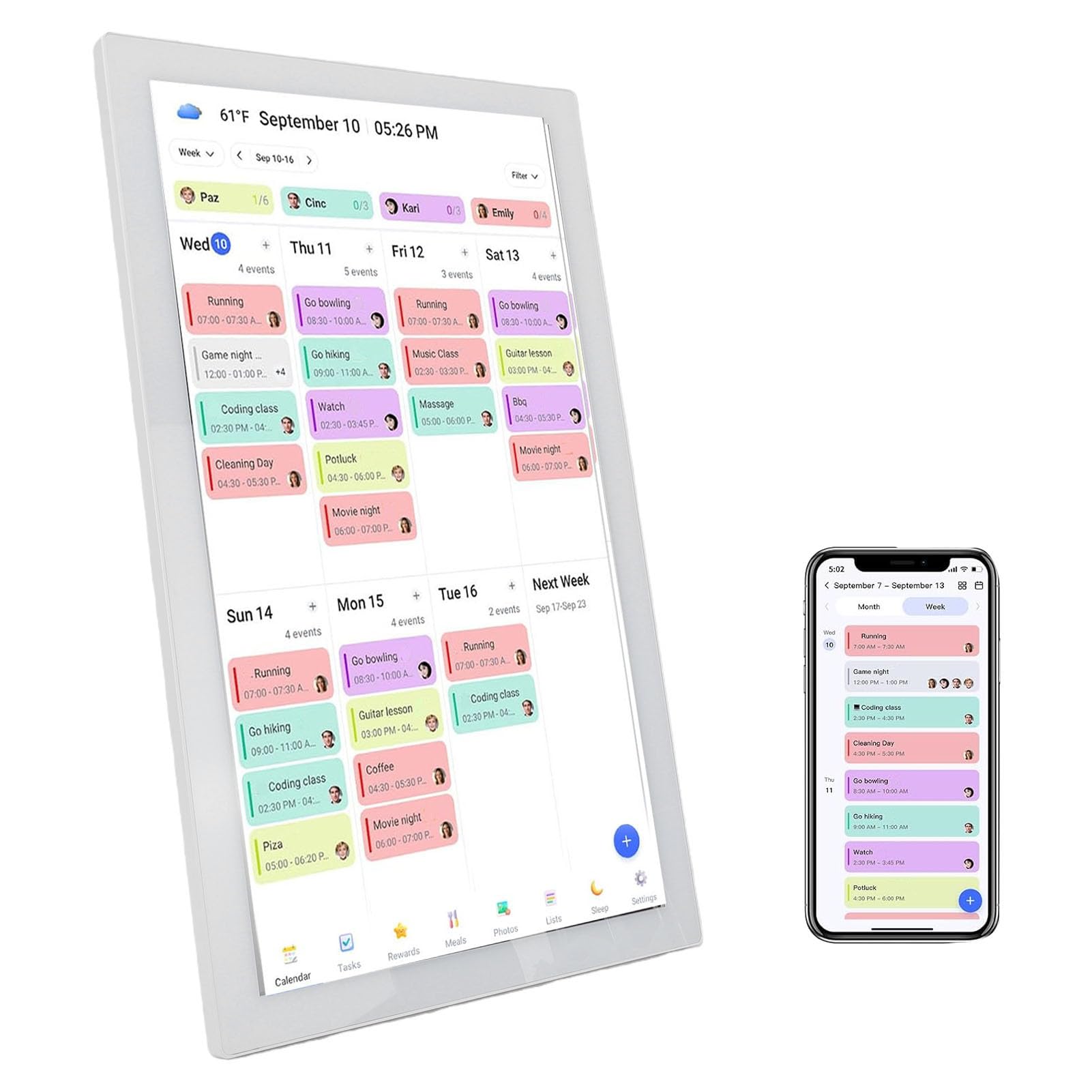 21,5-Zoll-Digitalkalender, Multifunktionaler Planer mit Interaktivem Touchscreen für Familienpläne, Essensplanung, APP-Steuerung, Mobile Synchronisierung (EU-Stecker)
