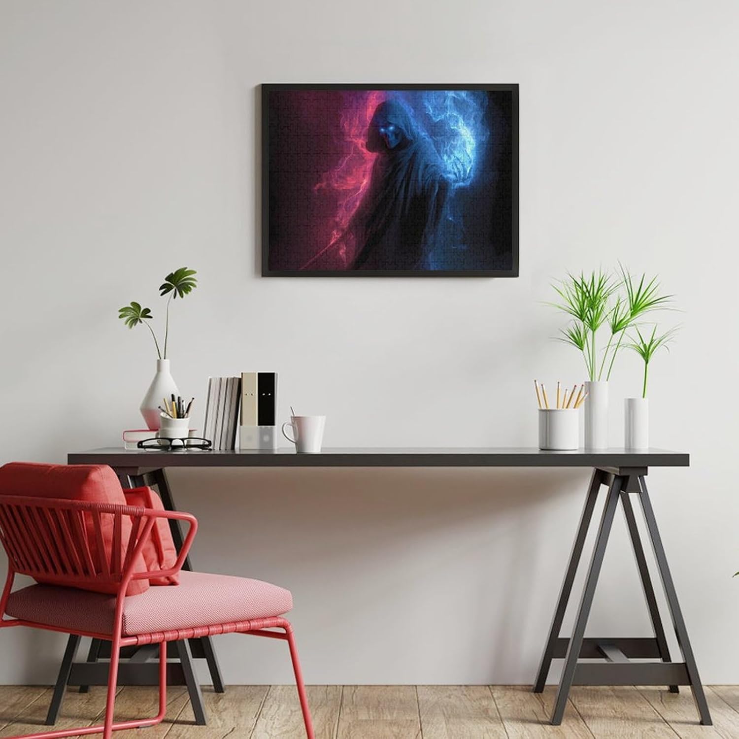 Gothic Grim Reaper Flame Skull Puzzles for Adults 500 PCS Wooden Jigsaw Puzzle Wall Decor Christmas