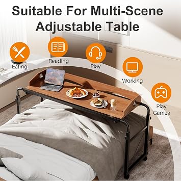 Under Desk Laptop Storage Mount,Overbed Table with Wheels for King & Queen Size Beds