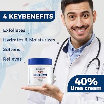 OUKEYA Urea Cream 40 Percent, Urea Foot & Hand Cream for Dry Cracked, 40 per Urea Lotion for Feet Maximum Strength with Urea Cream 42% plus Salicylic Acid 2% Net 350g for Dry Cracked Feet, Heels, Knee