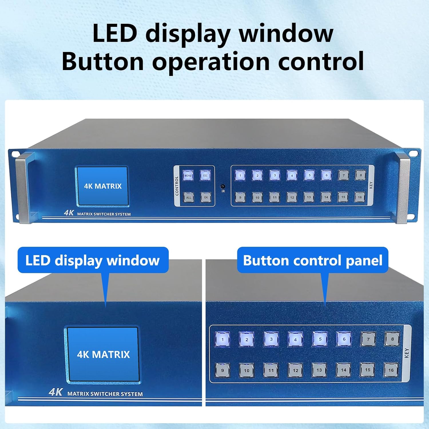 ICUIXIAN 16x16 HDMI Matrix Switch 4K30Hz with Web GUI, Rs-232, LAN Port Control, Rackmount HDMI Matrix 16x16 HDCP, EDID, Backlit Buttons, LCD Screen Display (16-16 hdmi Matrix switcher-Splitter)