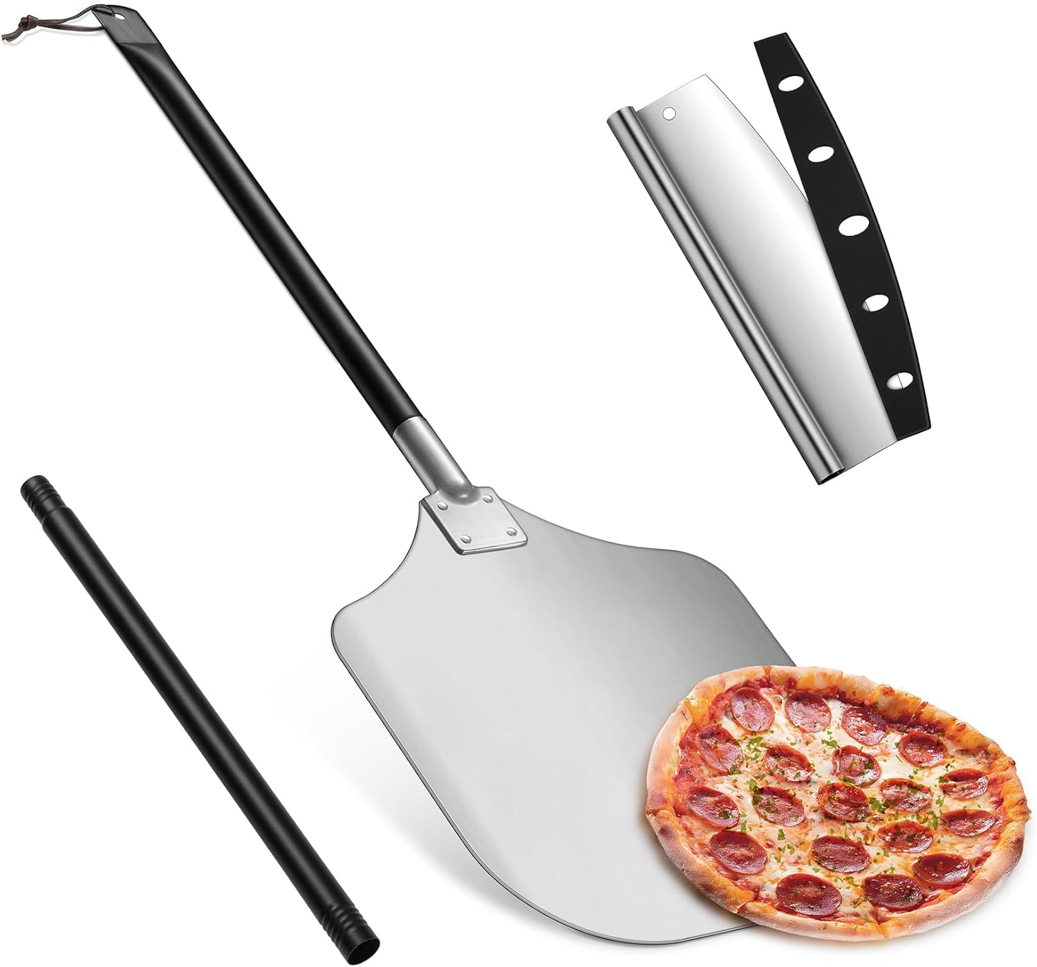 Pizza Peel Aluminum Pizzas Spatula (12 Inch), Joyfair Long Handle Metal Pizza Paddle with Cutter Rocker Pizza Oven Accessories Turning Tool Kit, Commercial Grade (Extent length 38.5’’ to 49’’) Pizza Peel Aluminum Pizzas Spatula (12 Inch), Joyfair Long Handle Metal Pizza Paddle with Cutter Rocker Pizza Oven Accessories Turning Tool Kit, Commercial Grade (Extent length 38.5’’ to 49’’)
