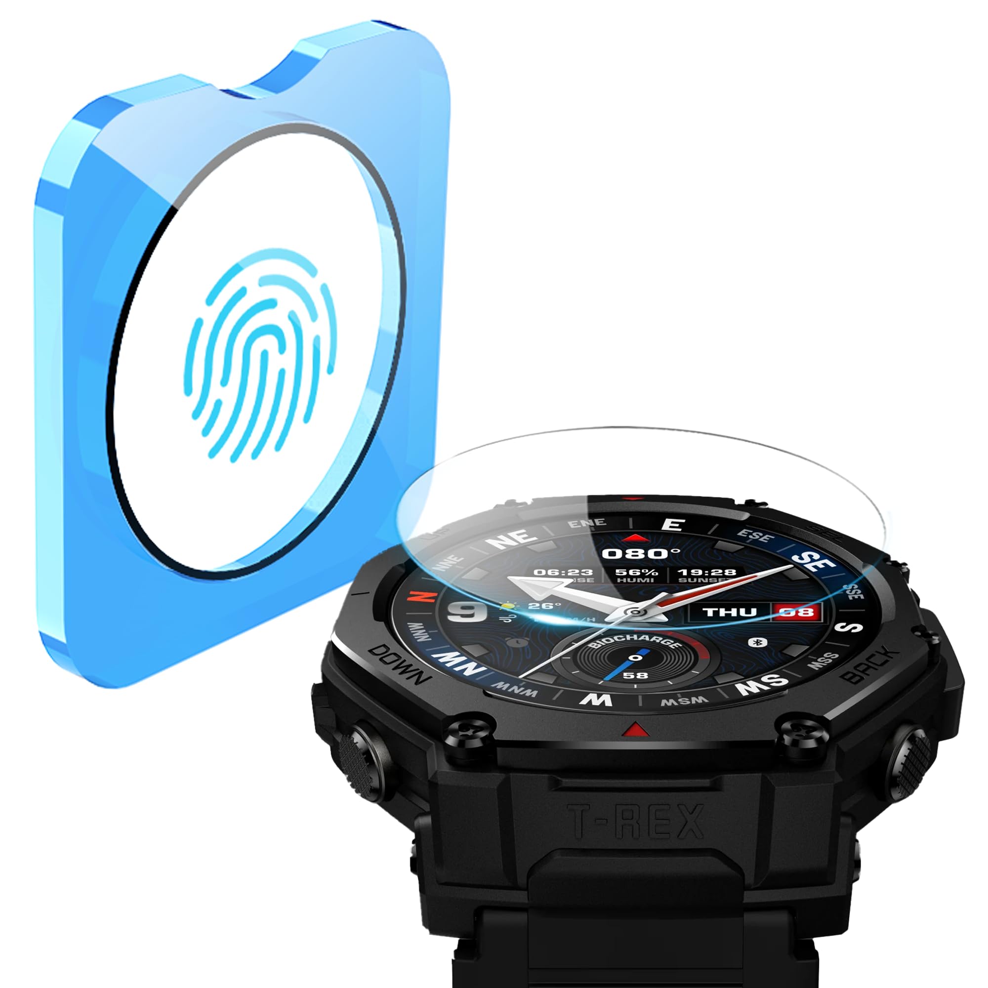 Lemxiee Tempered Glass for Amazfit T-Rex 3 Pro 48 mm Accessories Screen Protector [2 Piece] HD Tempered Glass Screen Protector