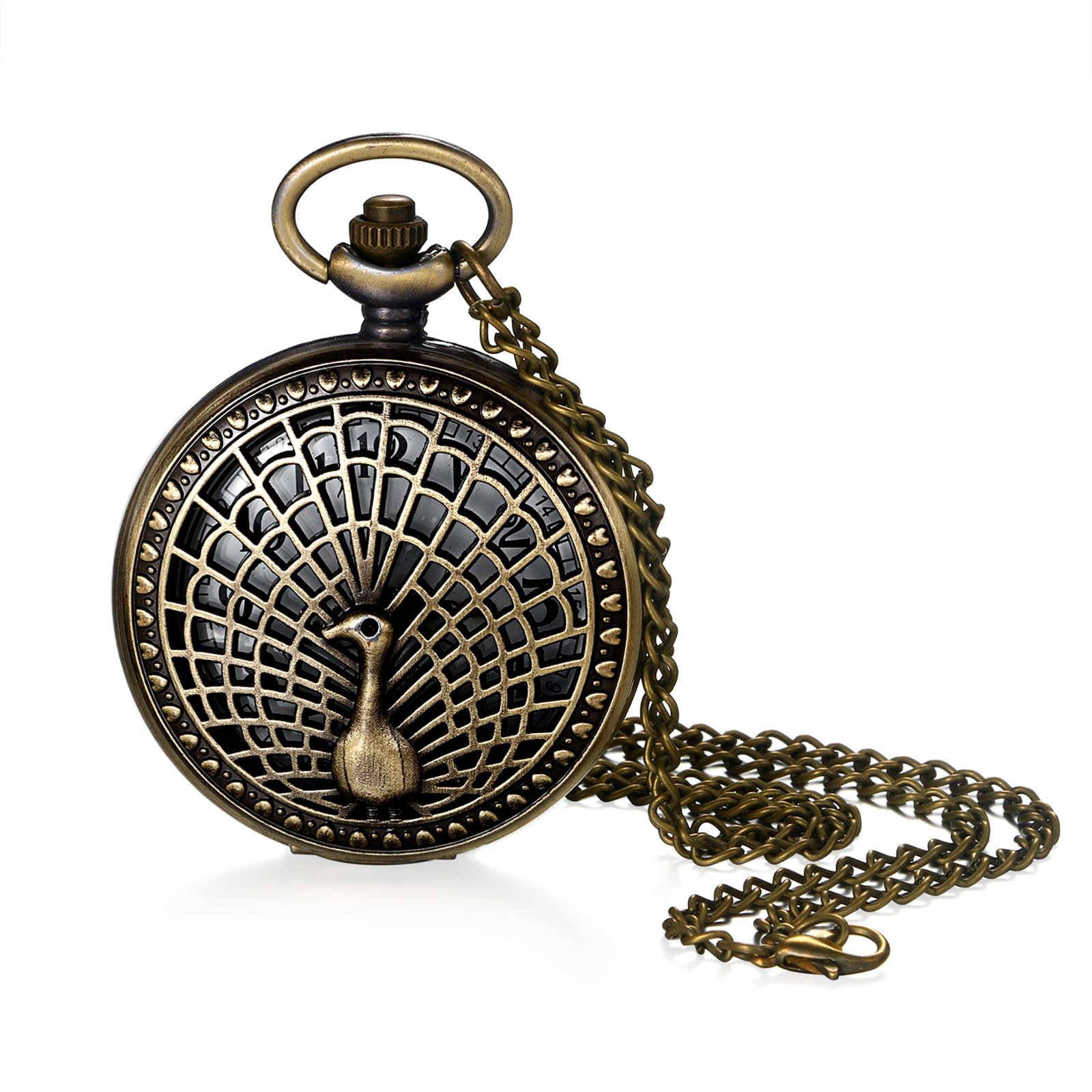 Vintage Tree of Life Hollow Bronze Pocket Watch Quartz Arabic Markers Carved Men and Women Watches with Necklace Chain Pendant