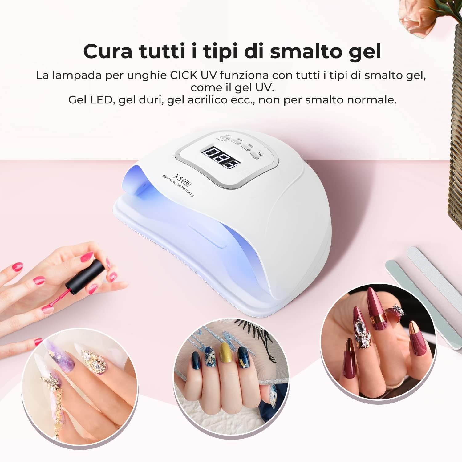 Lampade UV Per Unghie,150W Portatile Lampada per Unghie Asciuga Smalto Sensore e Asciugatura a Doppia Velocità Lampada Unghie LED UV,4 Modalità Timer,Display LCD Fornetto Unghie per Manicure (Bianco)