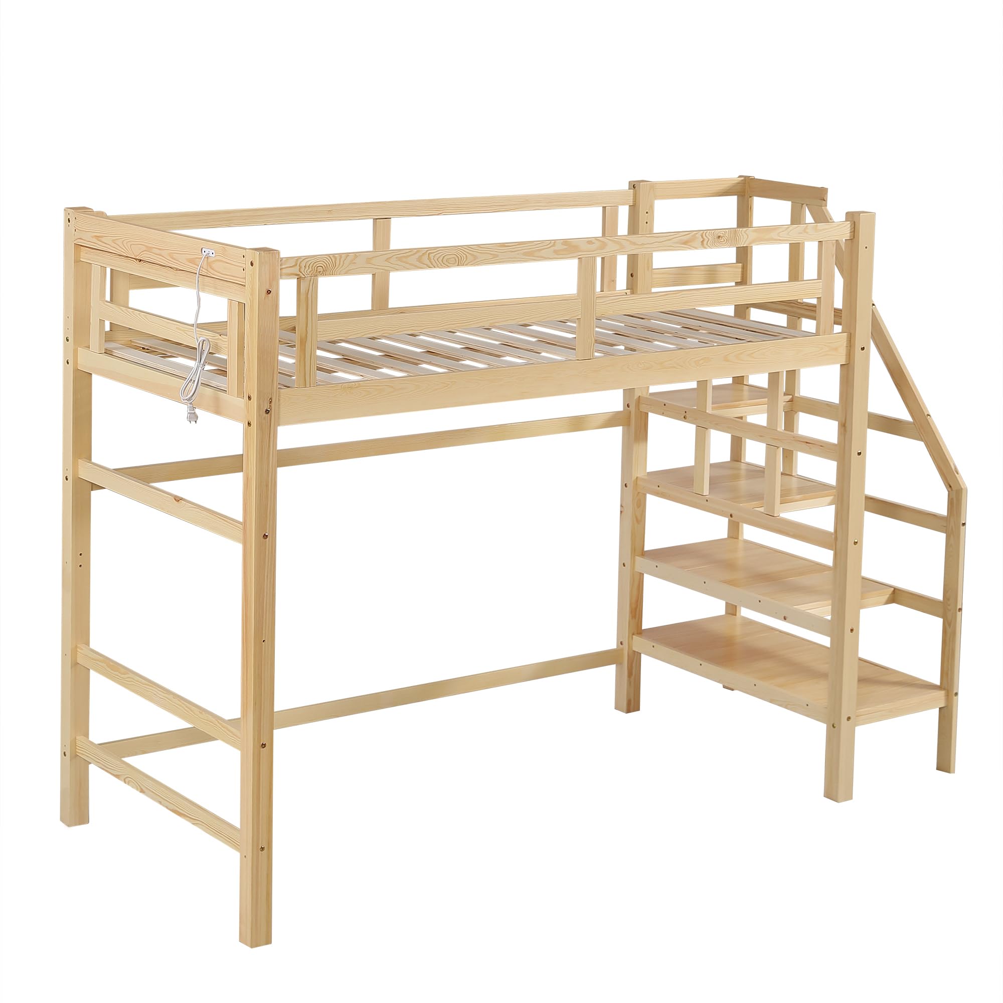 Amazon｜ロフトベッド 階段付き 天然木 コンセント付き シングル 宮