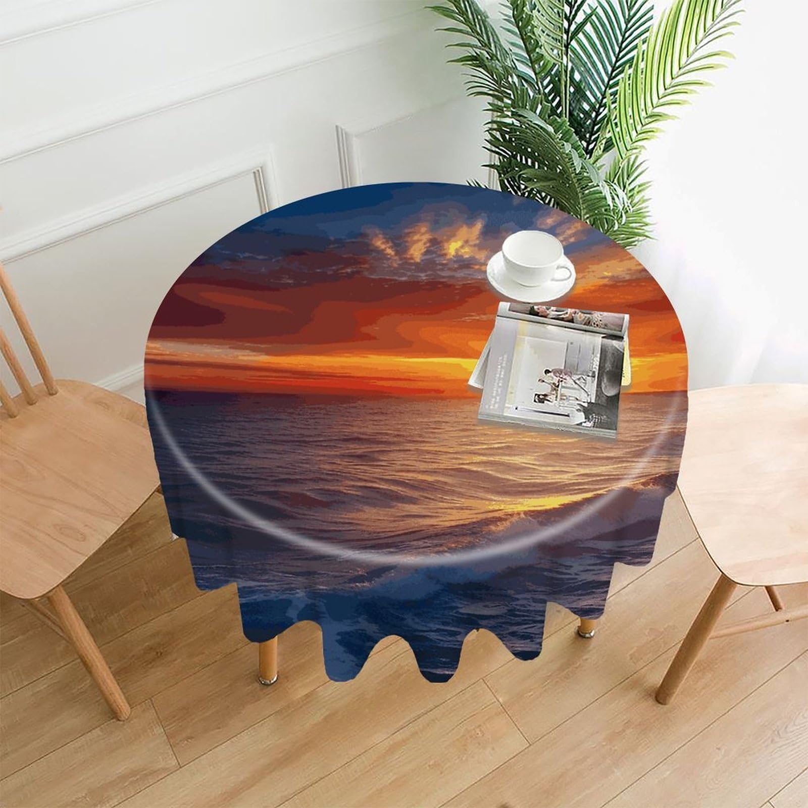 FekiLoot Sea and Sunset Round Tablecloth Cover 60 Inch Wrinkle Free Washable Polyester Fabric Table Cover Decorative Round Table Cloth for Home Dining Kitchen Party Farmhouse