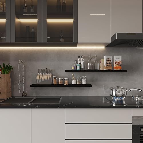 Miniatura 6 de SAUMONIERES Estantes flotantes de pared para dormitorio, baño, montados en la pared, madera maciza de 36 pulgadas de largo, juego de 2, estantes