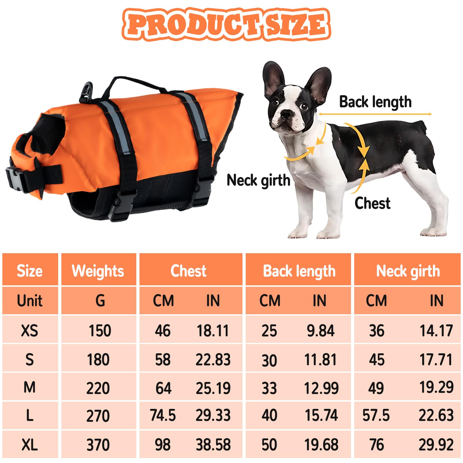 Gilet de Sauvetage pour Chiens, FainFun Gilet de Sauvetage pour Chien Orange, Gilet de Sauvetage Chien pour Grande Taille und Petit Chien avec Bandes Réfléchissantes/Ceinture Réglable, M
