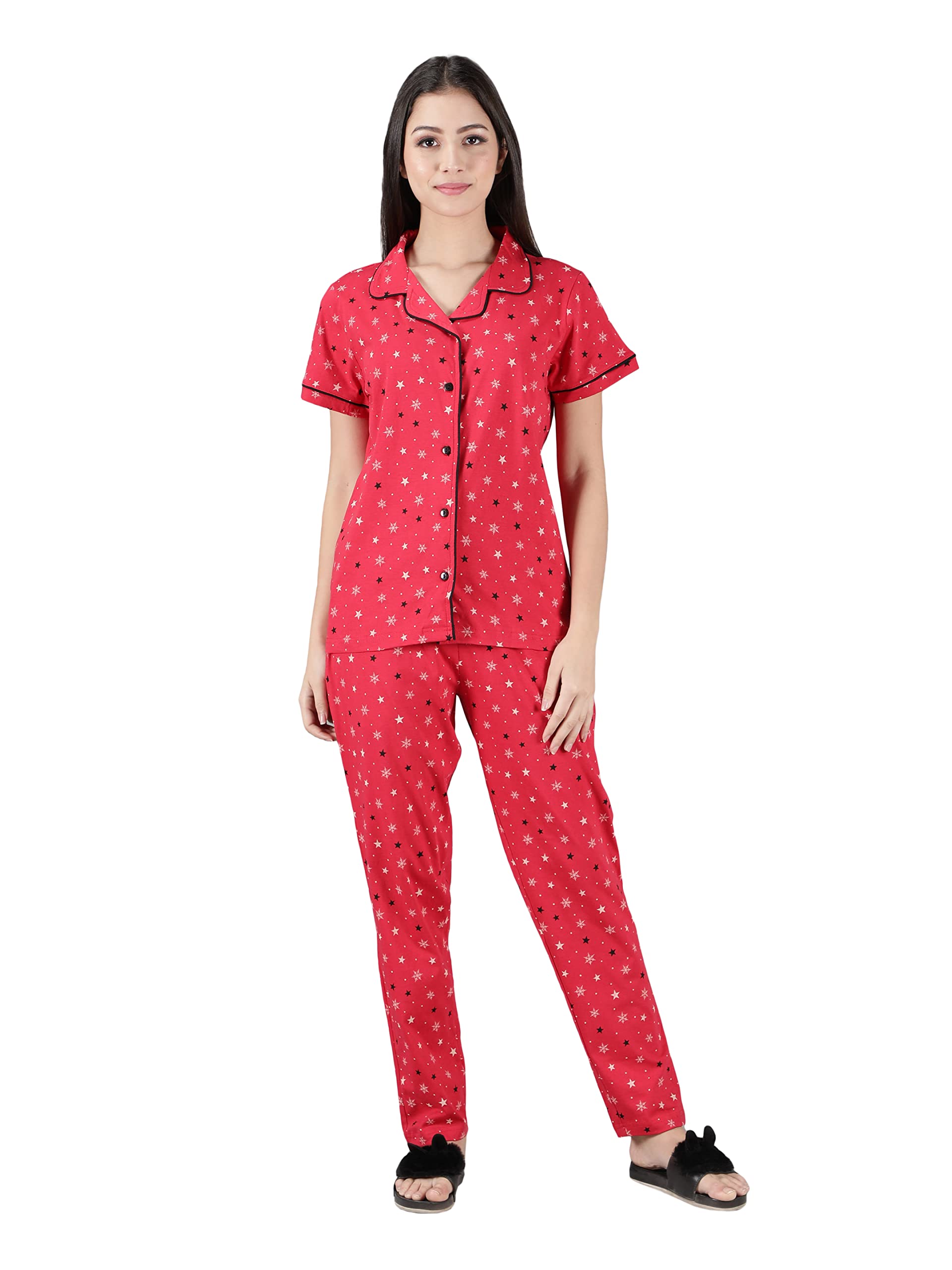 label my Collar Top & Pyjama Set | Premium Knitted Cotton | Button-Closure Collar Shirt | Full-Length Bottoms with Pockets | Regular Fit Night Suit-picture-41
