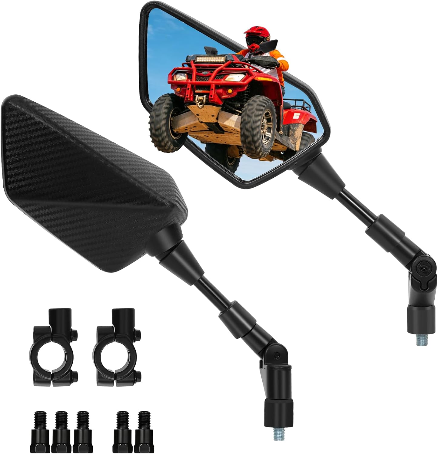 ATV Mirror, Multi-angle Side Rearview Mirrors, Universal Fit for Motorcycle Bike ATV Scooter Cruiser, 8/10mm Bolt 7/8" Handlebar Clamp with 180° Folding Adjustment, Compatible with Yamaha Honda & More