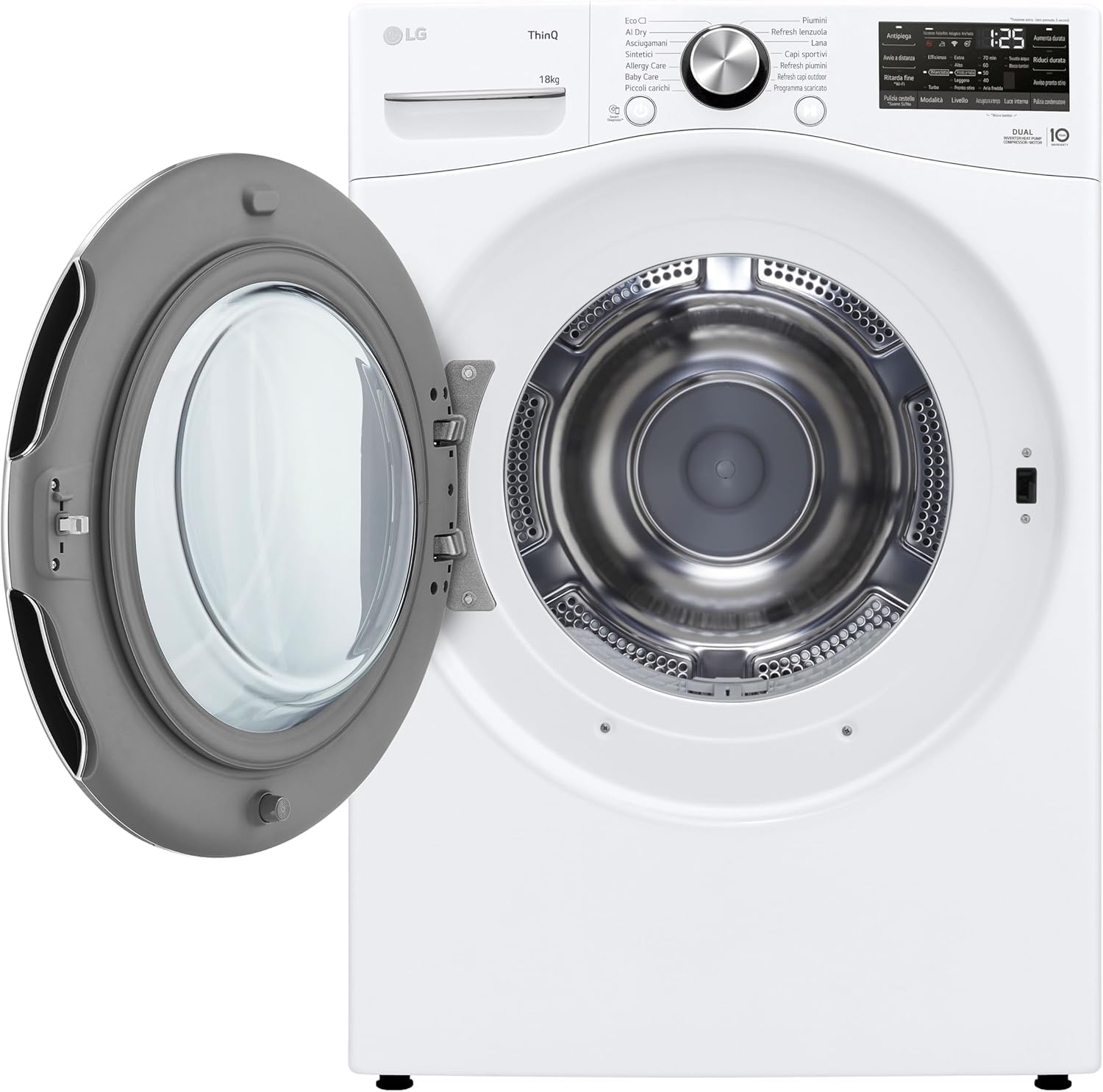LG RH18U8AVCW Asciugatrice Smart 18kg, Classe A+++, Pompa di Calore DUAL Inverter, Motore Direct Drive, Intelligenza Artificiale AI Dry, Condensatore Autopulente, Wi-Fi, Serie U8, Bianca