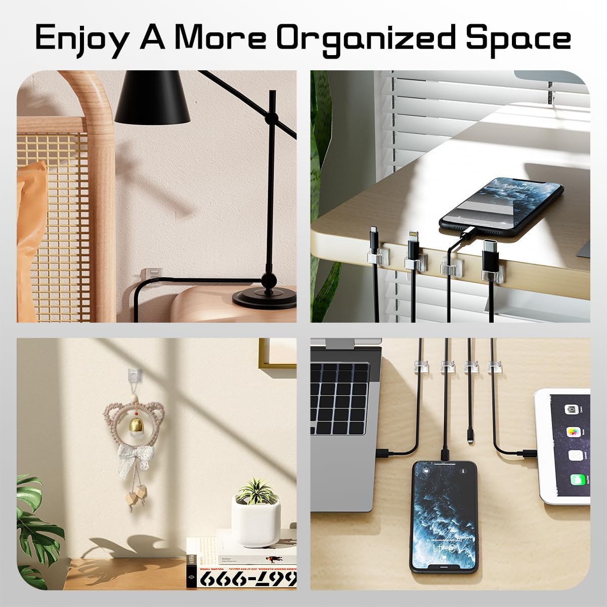 60Pcs Christmas Light Clips, Hooks for Outdoor String Lights Clips, Adhesive Cord Organizer Hooks, Sticky Wire Holder for Hanging Christmas Lights, Wall Cable, Fairy Lights (Clear, Medium)