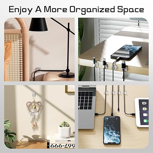 Miniatura 7 de 100 clips de cable, clips adhesivos para cables, clips de cables fuertes, clips de organización de cables para escritorio, pared, automóvil, TV,