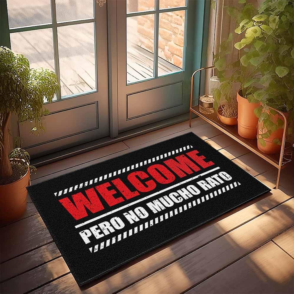 Outdoor Mat Irregular Rug Washable Rug Runner Anti-Slip Backing - Retro Rugs Welcome Pero No Mucho Rato Soft Fibers | Spring Door Mats for Outside Entry