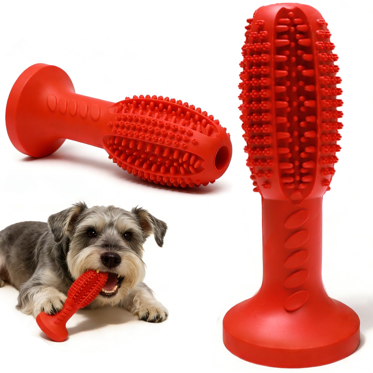 Bestwist Dog Dental Chew Toy with Suction Cup & Treat Dispenser, Natural Rubber Teeth Cleaning Toys Toothbrush for Small Medium Dogs, Indestructible Puppy Toy Gift